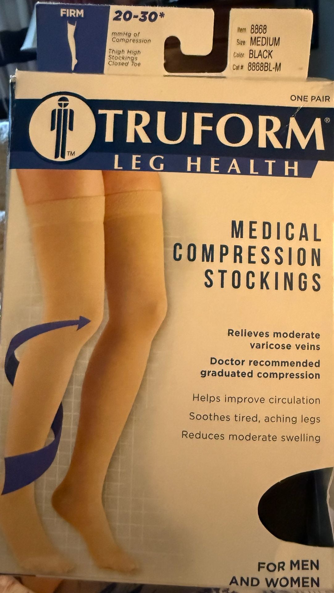 Truform Leg Health Medical Compression Stockings Thigh High Size Medium Black